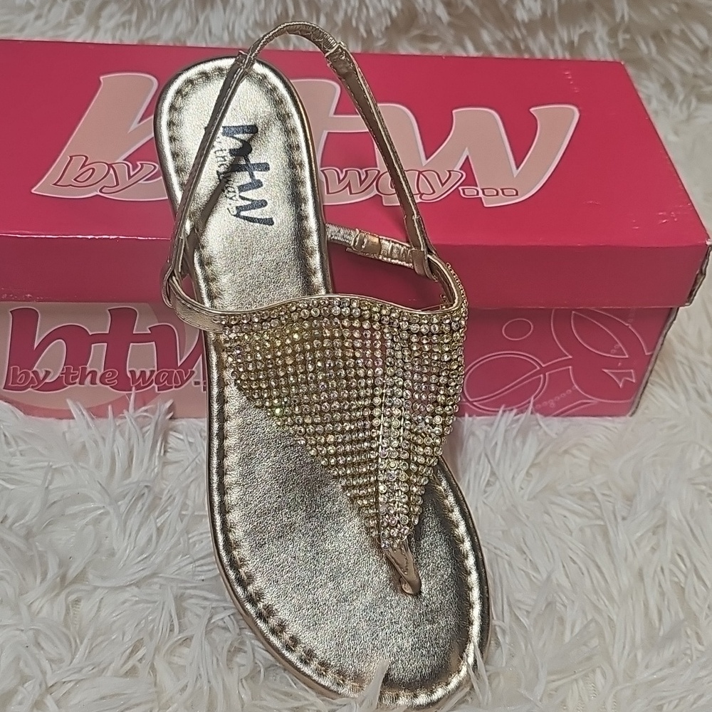 BTW By The Way Slingback Sandals Addilyn Style Rose Gold Crystal Bling Thong Toe